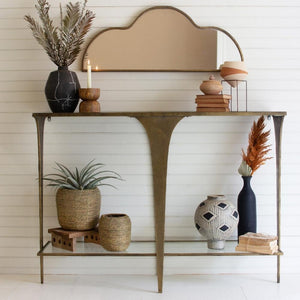Antique Brass and Glass Sofa/Console Table