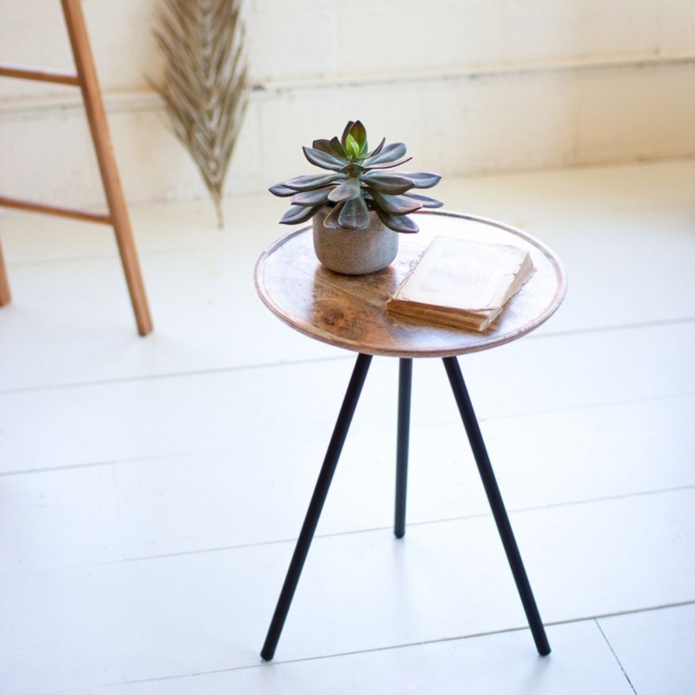 Round Mango Wood Side Table with Iron Legs