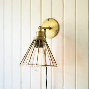 Antique Brass Wall Lamp with Caged Glass Shade