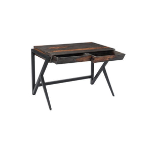 Brown and Charcoal Black Sheesham 2-Drawer Desk