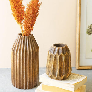 Carved Wooden Vases (Set of 2)