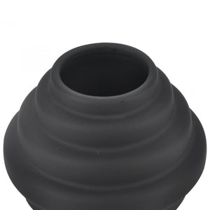 Black Ceramic Ribbed Vase
