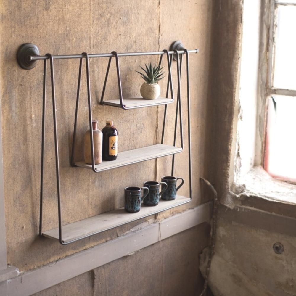 Metal Wood Wall Shelf Hook 39W 13H