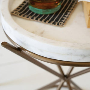 Iron Hour Glass Side Table with Marble Top
