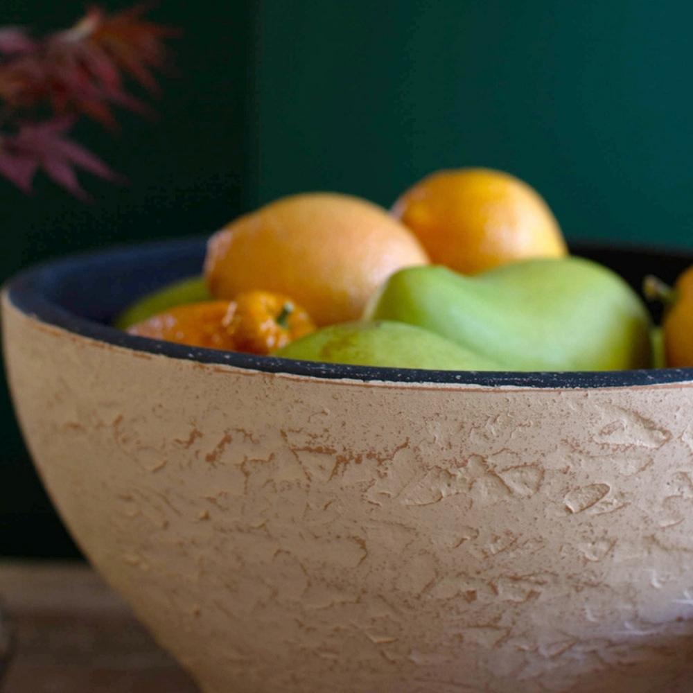 Ivory and Black Textured Footed Clay Bowls (Set of 2) 