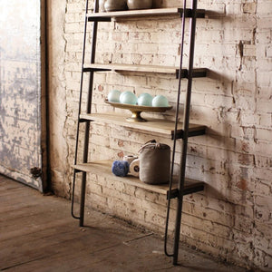 Leaning Wood and Metal Shelving Unit