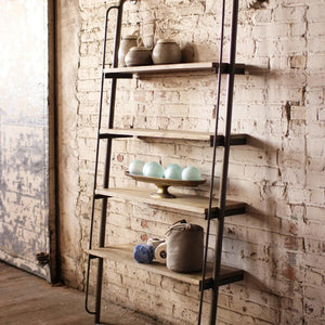 Leaning Wood and Metal Shelving Unit