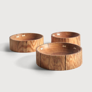 Natural Java Carved Pine Bowls (Set of 3)