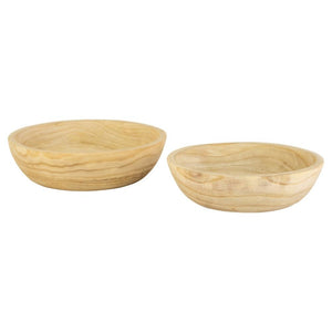 Round Hand Carved Wood Bowls (Set of 2)
