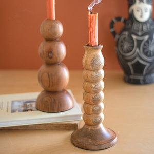 Turned Wooden Taper Candle Holders (Set of 2)