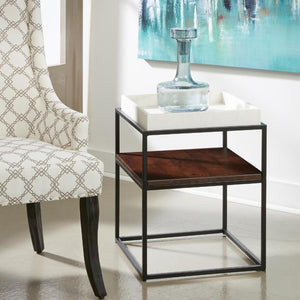 White Marble Top and Mango Wood Accent Table