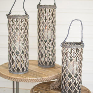 Grey Willow Lanterns with Glass