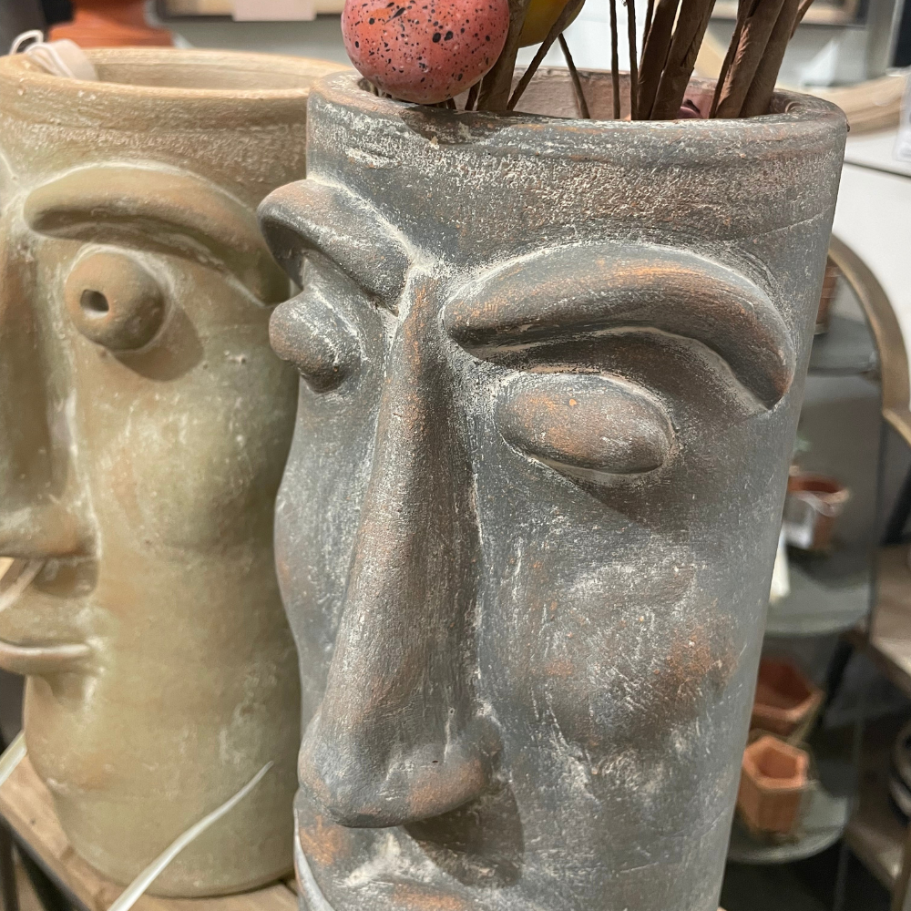 Handmade Clay Face Vases