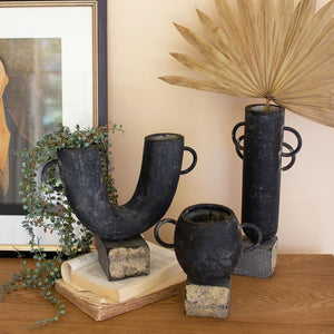 Black Modern Clay Vases on Rock Bases